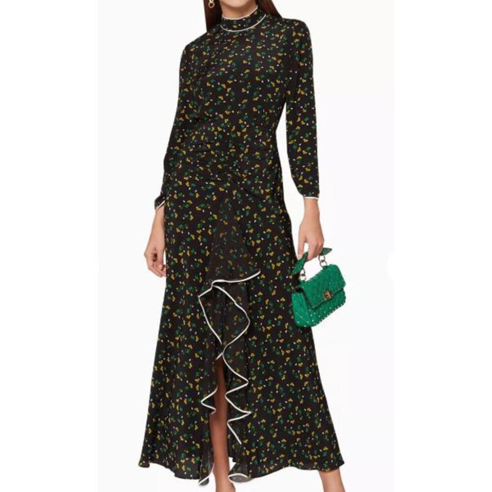 Rixo Black‎ Ruffled Lucy Silk Dress - Large